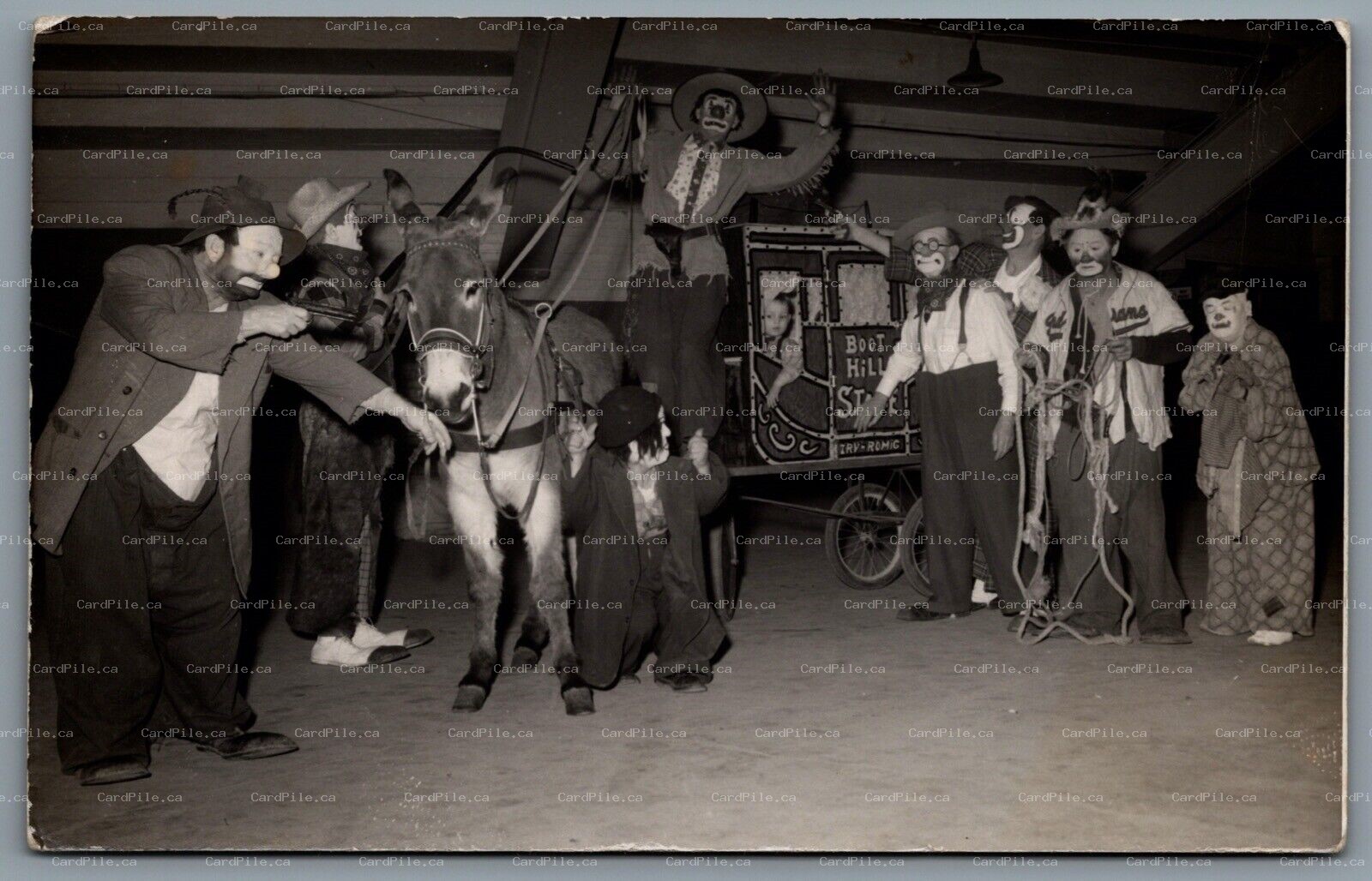 Postcard RPPC c1950 Detroit Shrine Circus Named Clowns Donkey Irv Romig