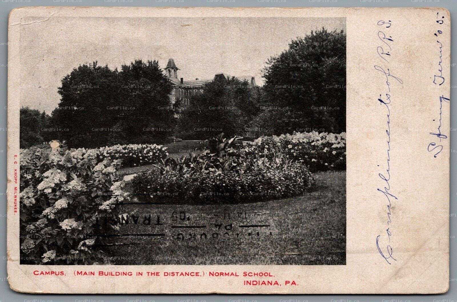 Postcard Indiana PA c1905 Normal School Indiana University RPO Duplex Cancel 