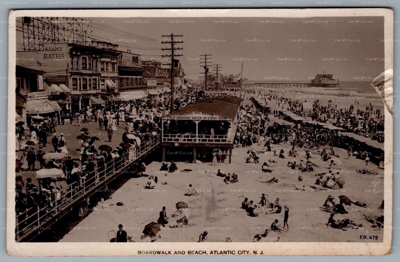 Postcard RPPC c1910 Atlantic City NJ View of Boardwalk and Beach Baths Pier