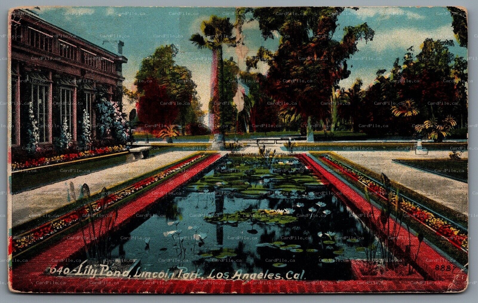 Postcard Los Angeles CA c1928 Lily Pond Lincoln Park RPO Cancel Brownwood Clovis
