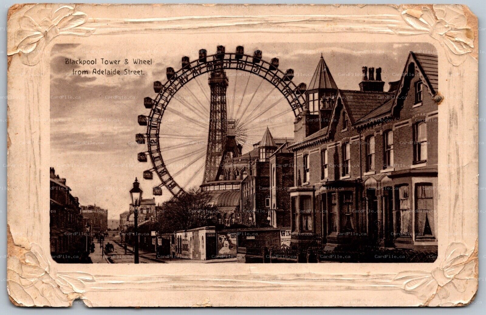 Postcard Blackpool UK c1912 Adelaide Street Wheel and Tower Fancy Border
