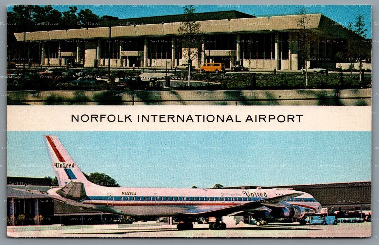 Postcard Norfolk VA c1970s Norfolk International Airport United Airlines N8096U