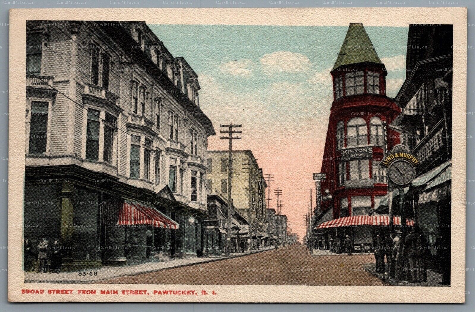 Postcard Pawtucket RI c1908 Broad Street From Main Street Lynd & Murphy Kinyons