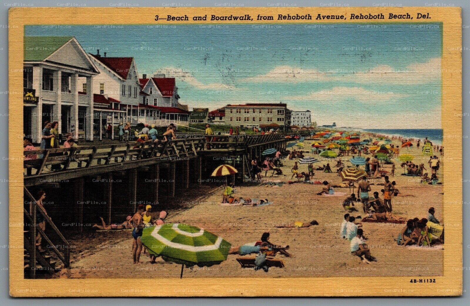 Postcard Rehoboth Beach DE c1947 Beach and Boardwalk From Rehoboth Avenue 