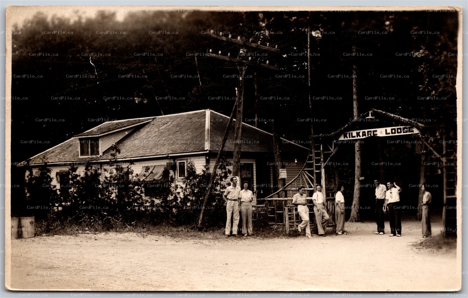 Postcard RPPC c1943 Wasaga Beach Ontario Kilkare Lodge Gate People Real Photo