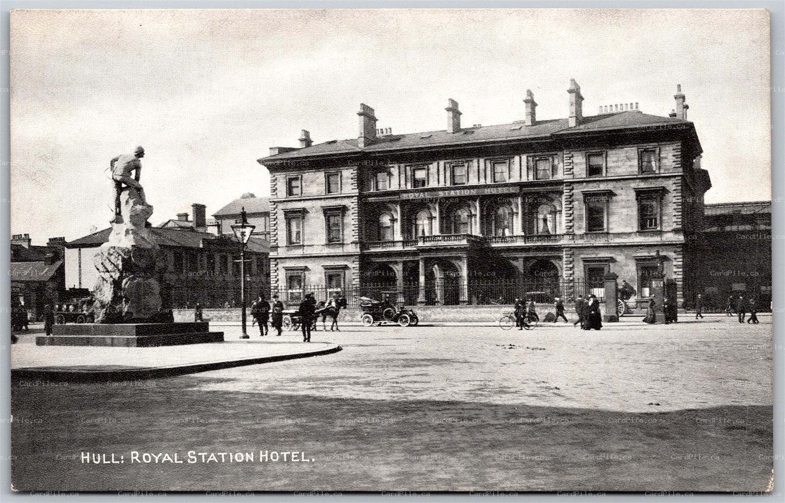 Postcard Hull United Kingdom c1910s Royal Station Hotel Old Cars