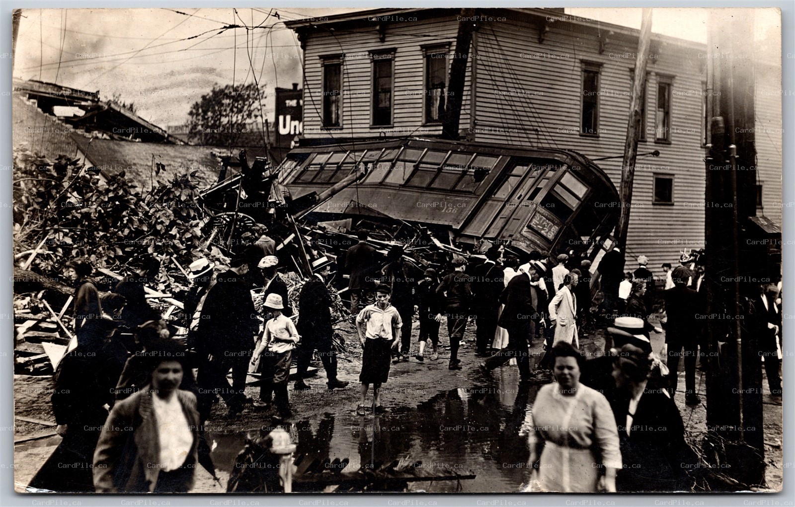 Postcard RPPC c1915 Erie Pennsylvania Mill Creek Flood Trolley Car *Read Back*