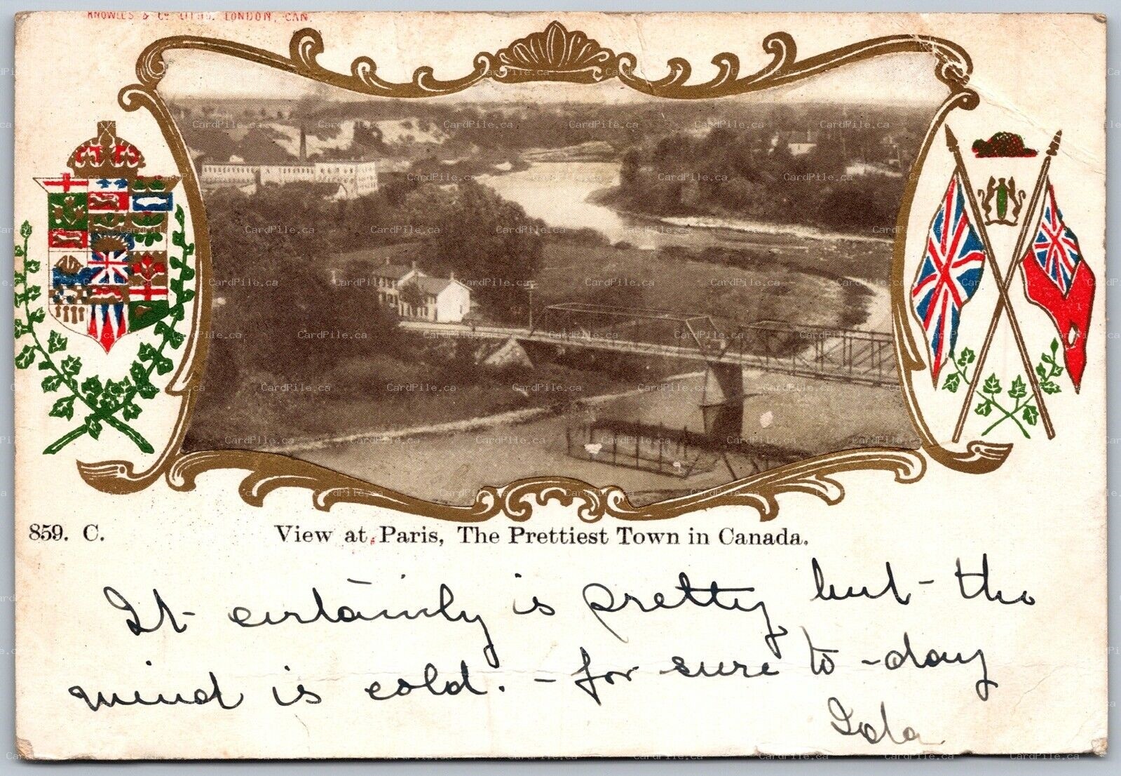 Postcard Paris Ontario 1907 Patriotic Border Prettiest Town in Canada by Knowles