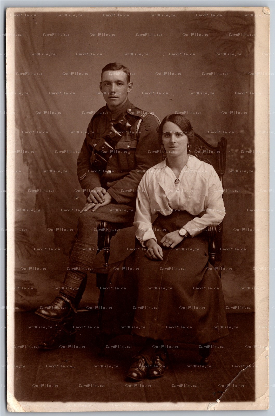 RPPC c1910s England Studio Photo of Couple Navy Royal Fleet Auxiliary RFA