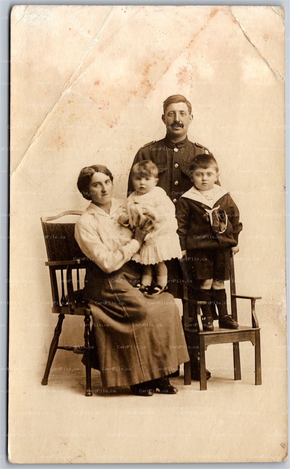 RPPC 1910s England Studio Photo Family Named Tommie & Aunt Nellie Semple Soldier