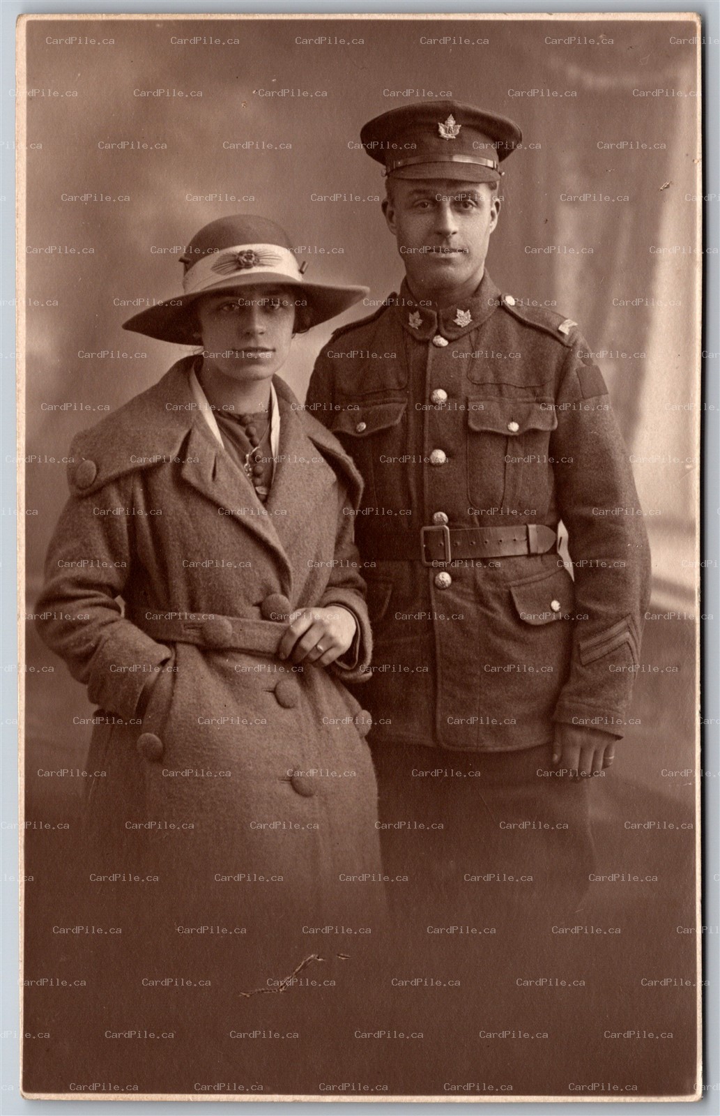 RPPC c1910s Studio Photo Couple Canadian Soldier 18th London Ontario Bn. WW1 CEF