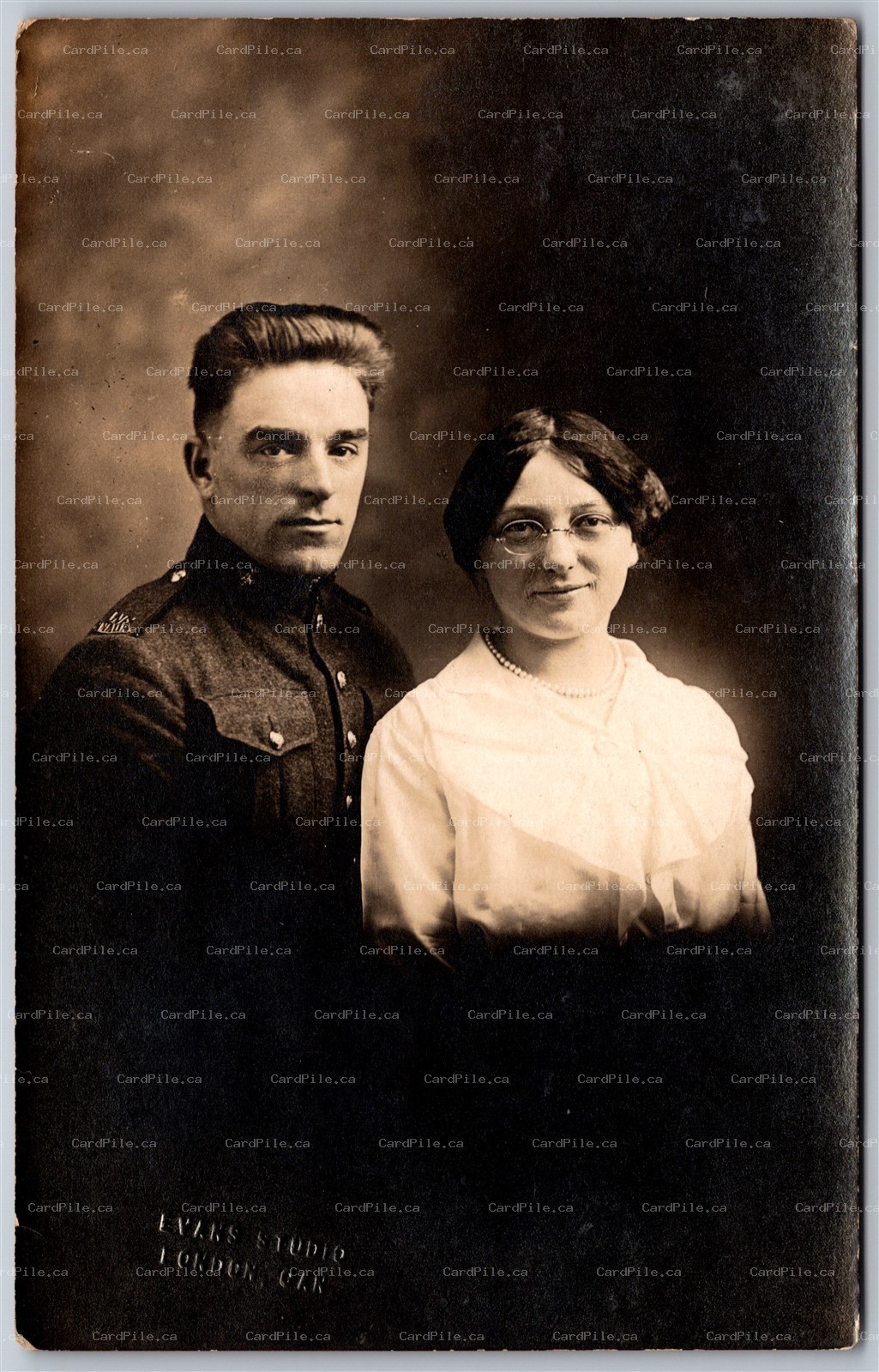 RPPC c1910s Studio Photo of Couple Soldier by Evans Studio of London Ontario
