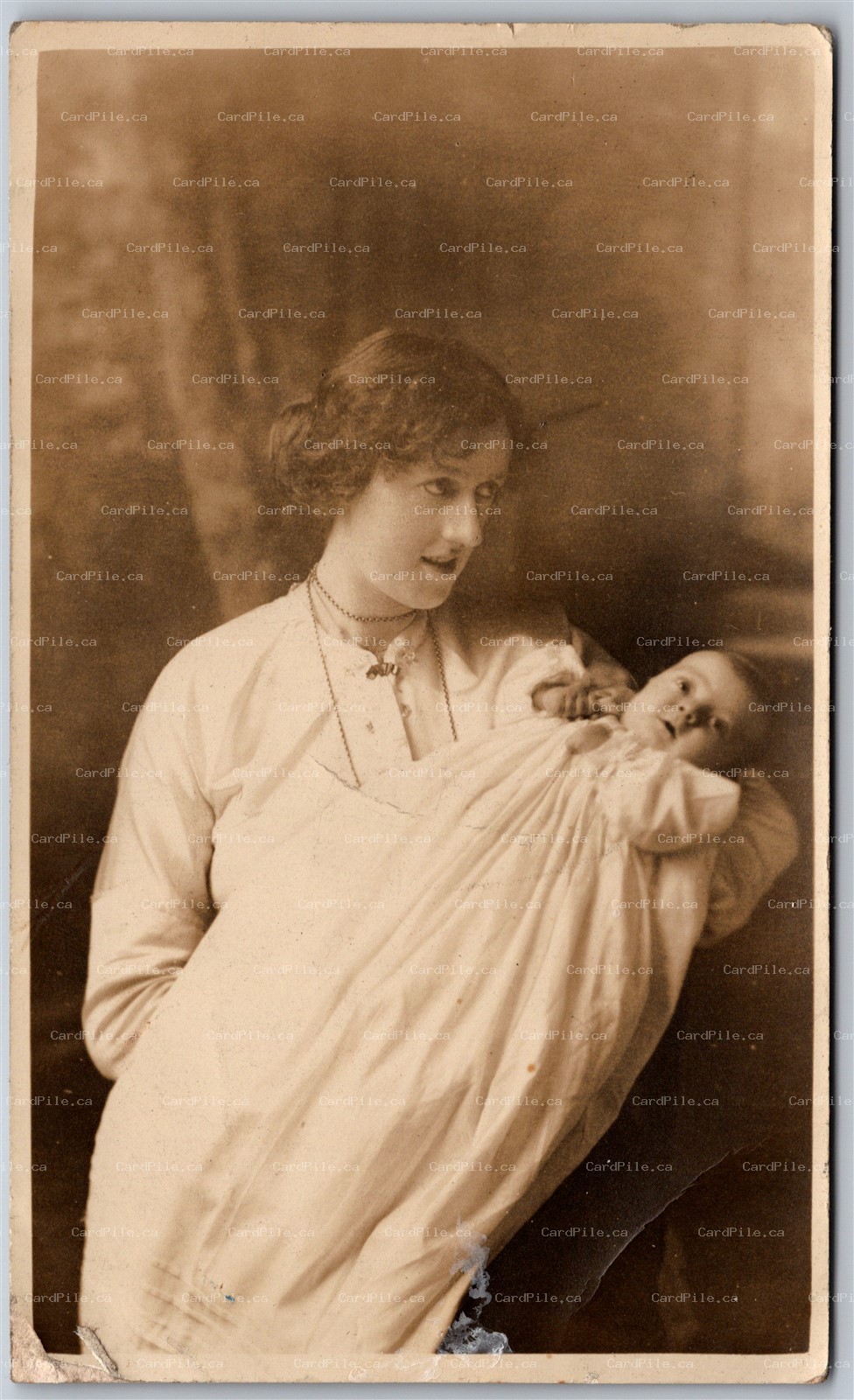 Postcard RPPC c1910s Studio Photo of Mother and 2 Month Old Baby