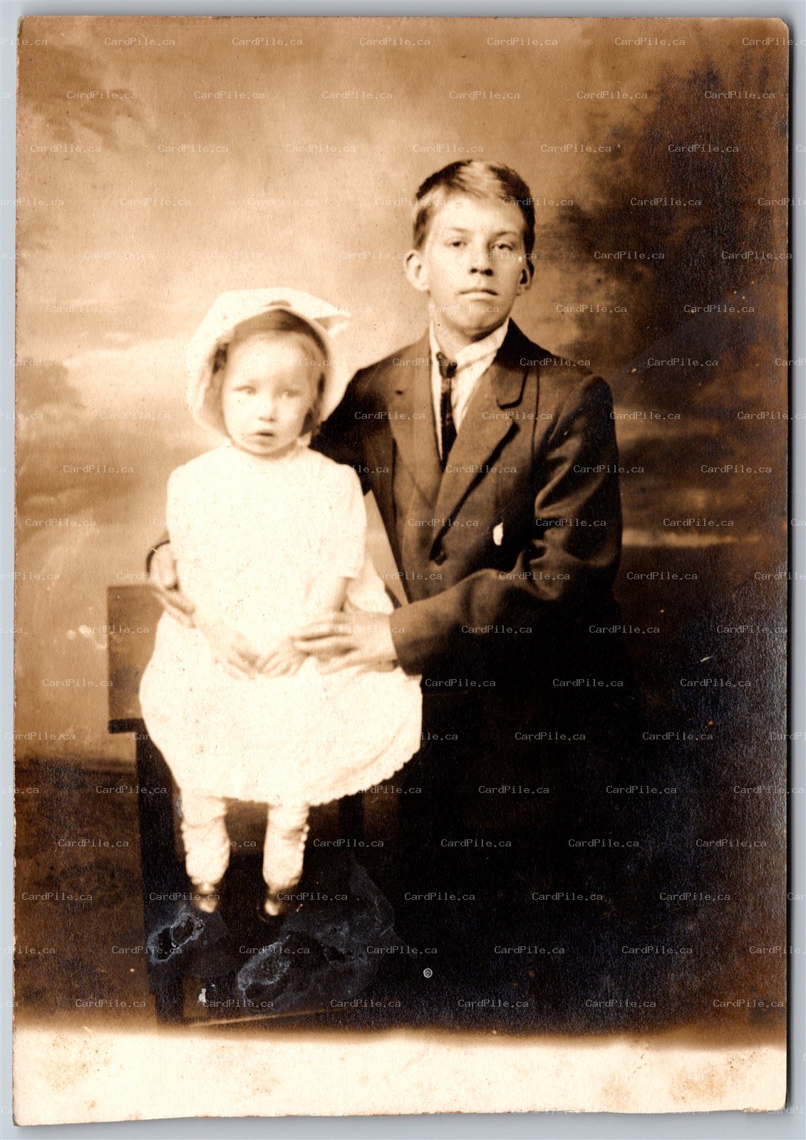 Postcard RPPC c1910s Canada Studio Photo of Siblings Drairy and Fred