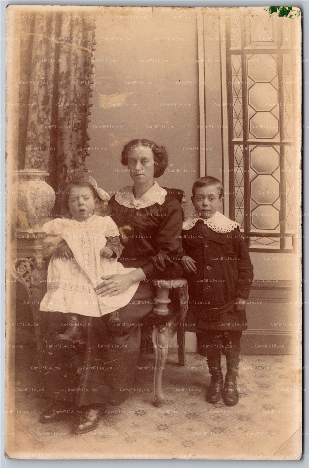 Postcard RPPC c1910s Studio Photo of Mother and Children Dressed