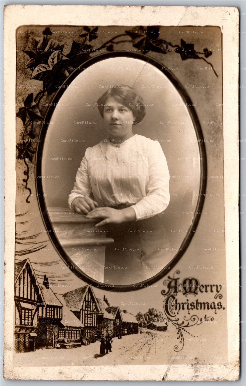 RPPC c1910s Studio Photo of Lady A Merry Christmas by James Brown Piccadilly