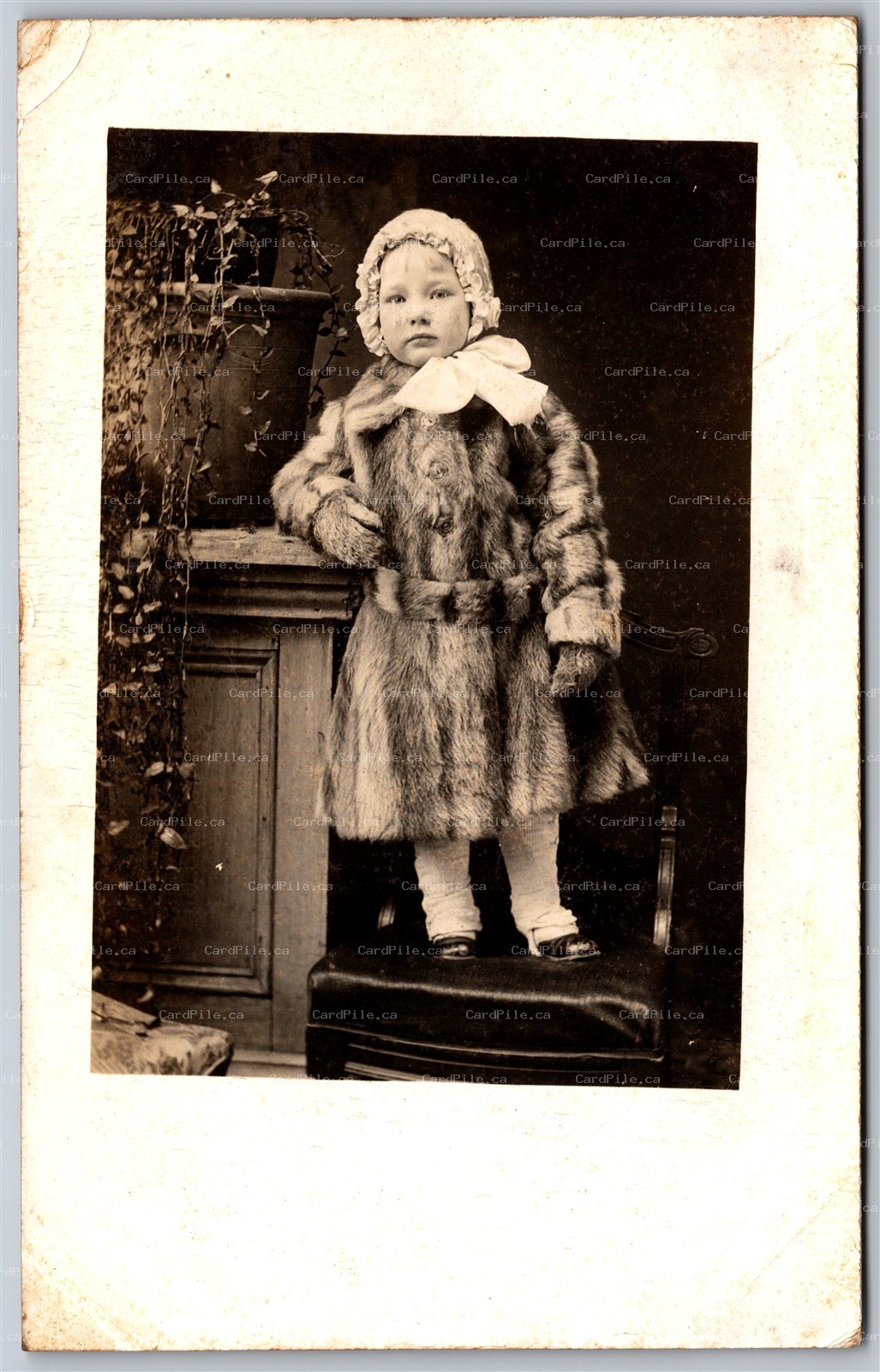 Postcard RPPC c1910s Studio Photo Of Young Child Dressed In Fur Coat