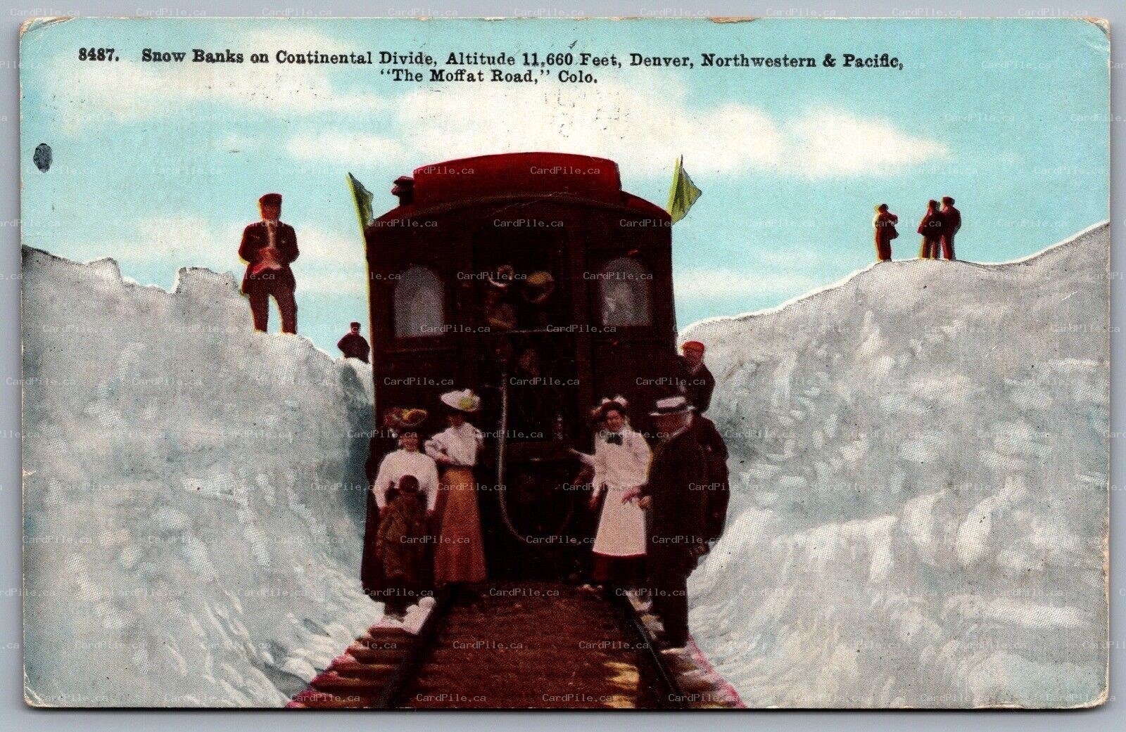 Postcard Denver CO c1912 Snow Banks on Continental Divide The Moffat Road Train