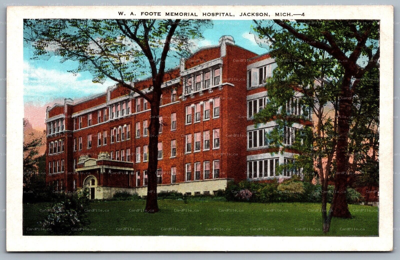 Postcard Jackson MI c1930s W. A. Foote Memorial Hospital now Allegiance Health