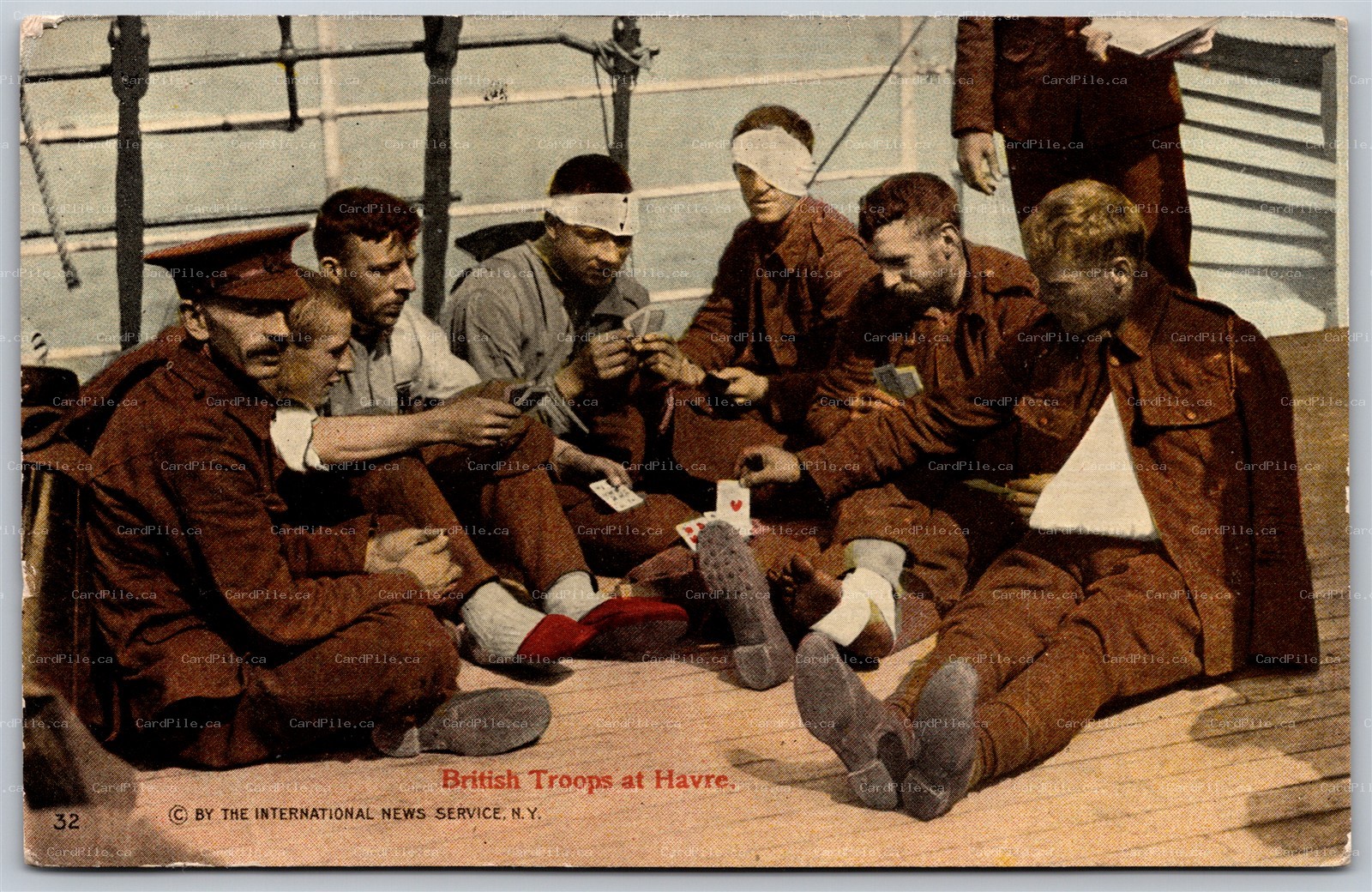 Postcard c1910s Wounded British Troops at Havre France Play Cards