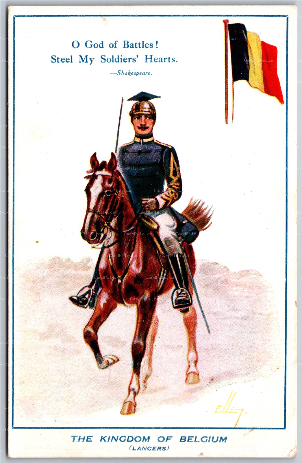 Postcard c1910s The Kingdom of Belgium Lancers Patriotic Flag A/S Elloy 