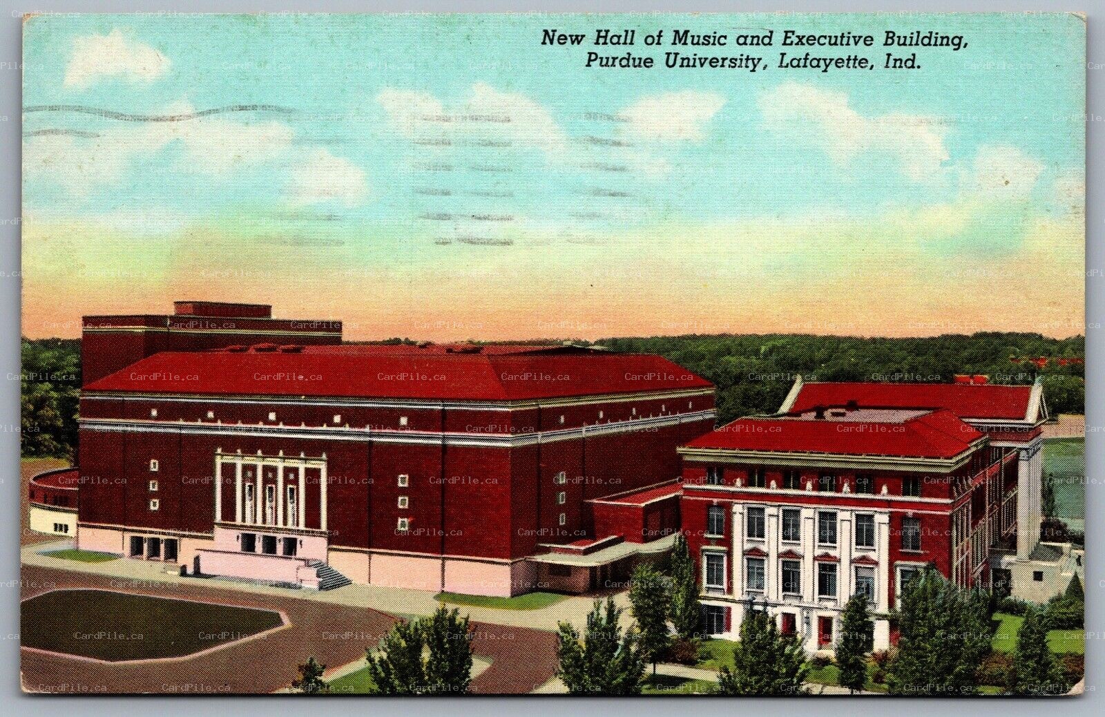 Postcard Lafayette IN c1940 Hall of Music Executive Building Purdue University