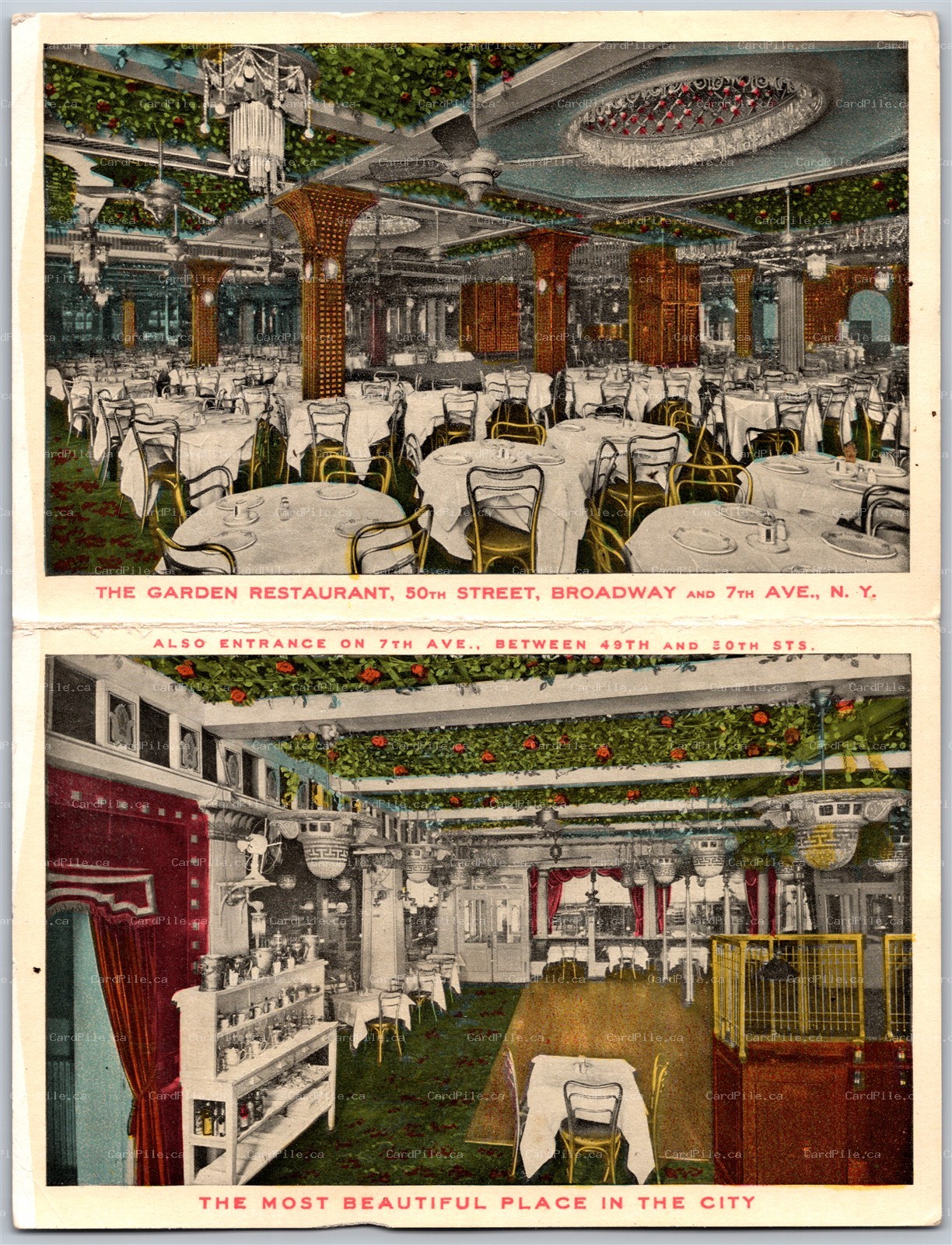 Postcard New York c1916 The Garden Restaurant Dual View Folding Card 