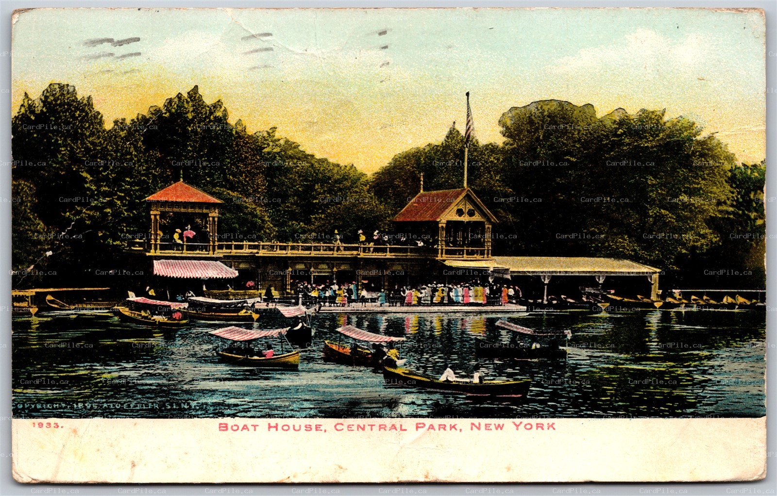 Postcard NY c1907 Boat House Central Park Split Ring Acton's Corners Ontario
