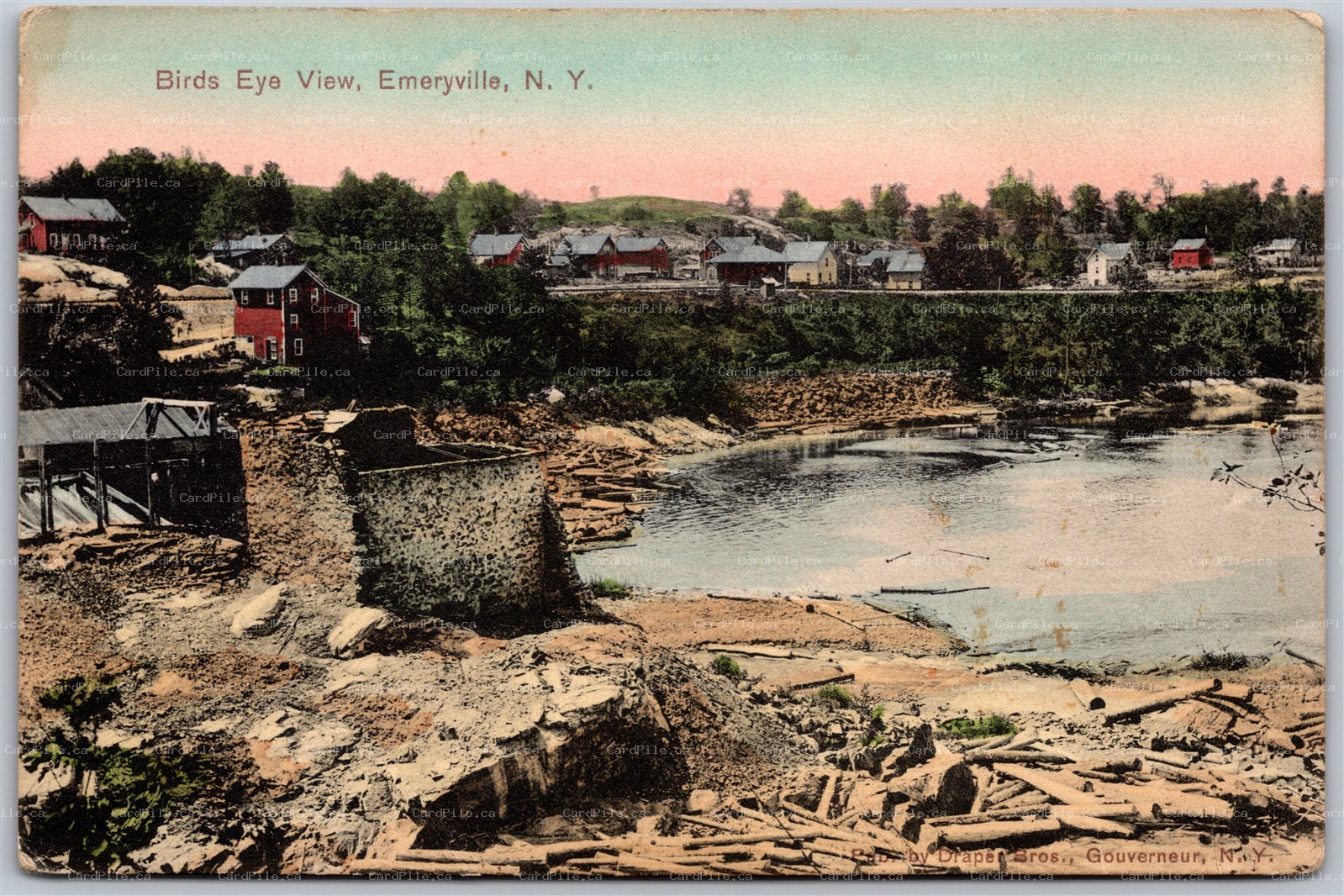 Postcard Emeryville New York c1910s Birds Eye View St. Lawrence County