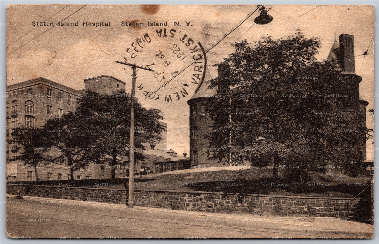 Postcard Staten Island New York c1926 Hospital Varick St. Station Rec'd Cancel