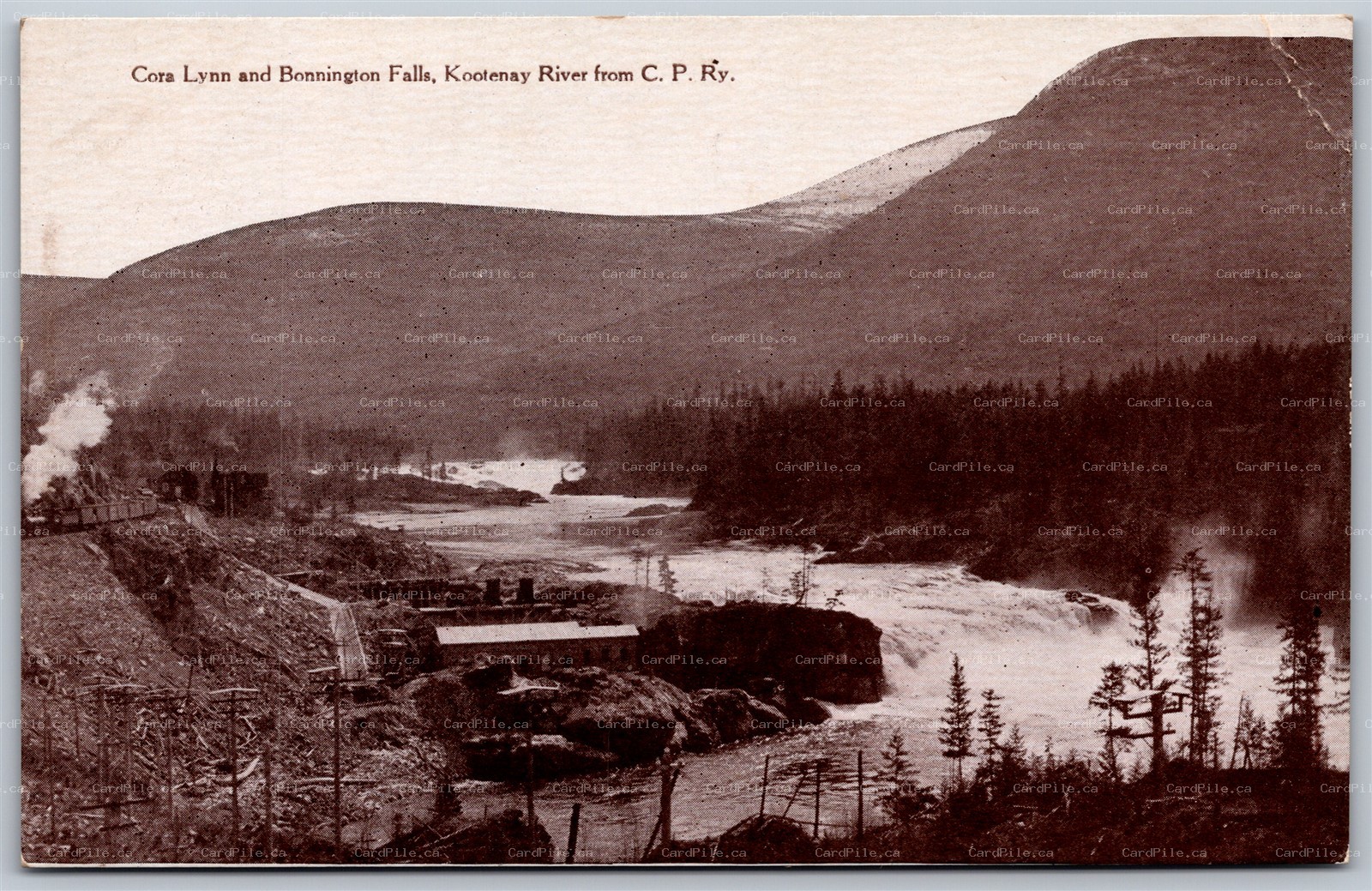 Postcard Kootenay River BC 1910s Corra Lynn and Bonnington Falls From CP Railway