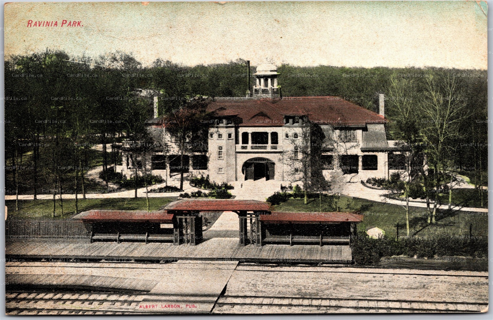 Postcard Highland Park Illinois c1910s Ravinia Park Tram Trolley Station Stop
