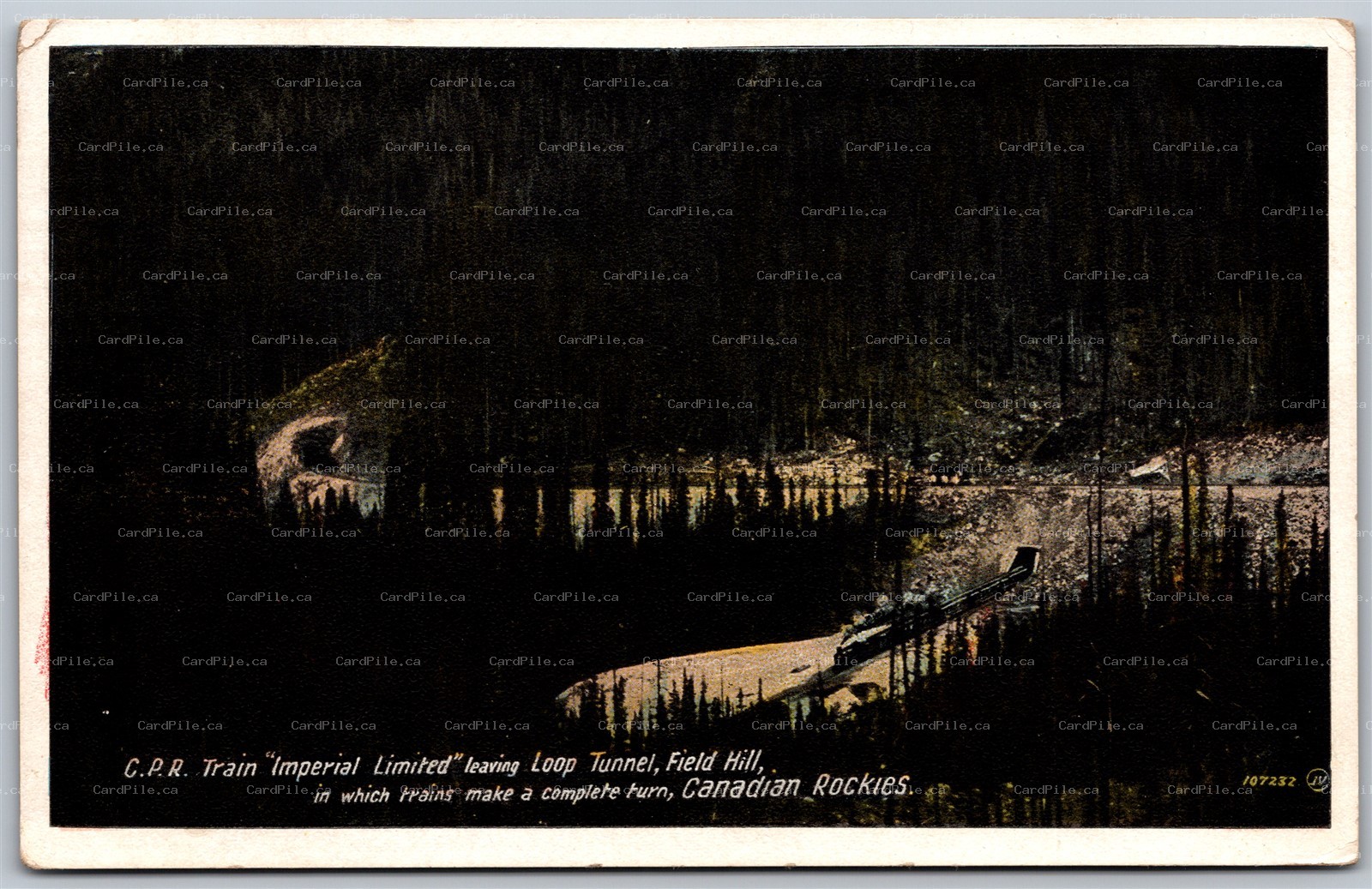Postcard Field AB c1922 CPR Train Imperial Limited Leaving Loop Tunnel