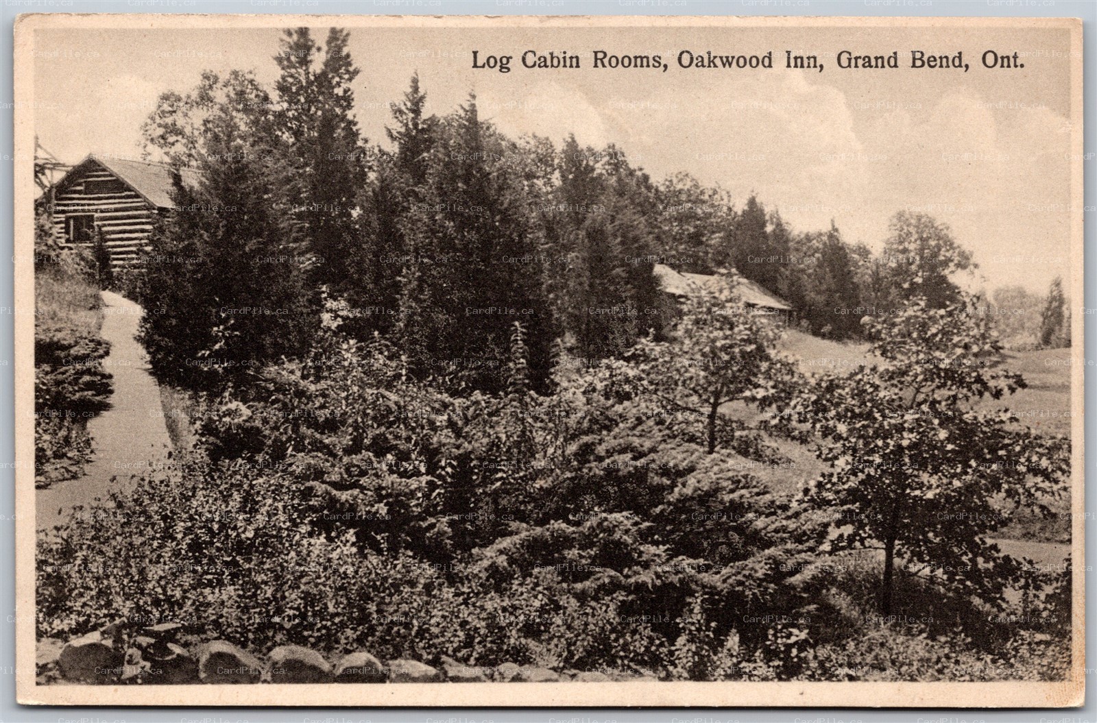 Postcard Grand Bend ONT Oakwood Inn Log Cabin Rooms Lambton County by Irwin