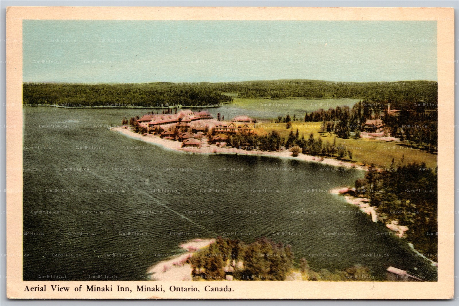 Postcard Minaki Ontario c1930s Aerial View of Inn Kenora District by PECO