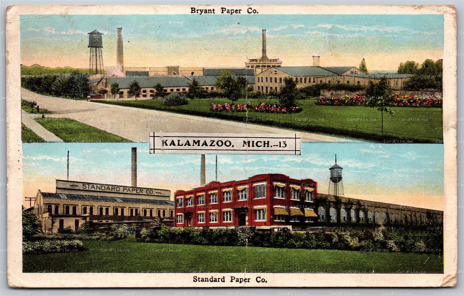 Postcard Kalamazoo Michigan c1926 Bryant and Standard Paper Company Dual View