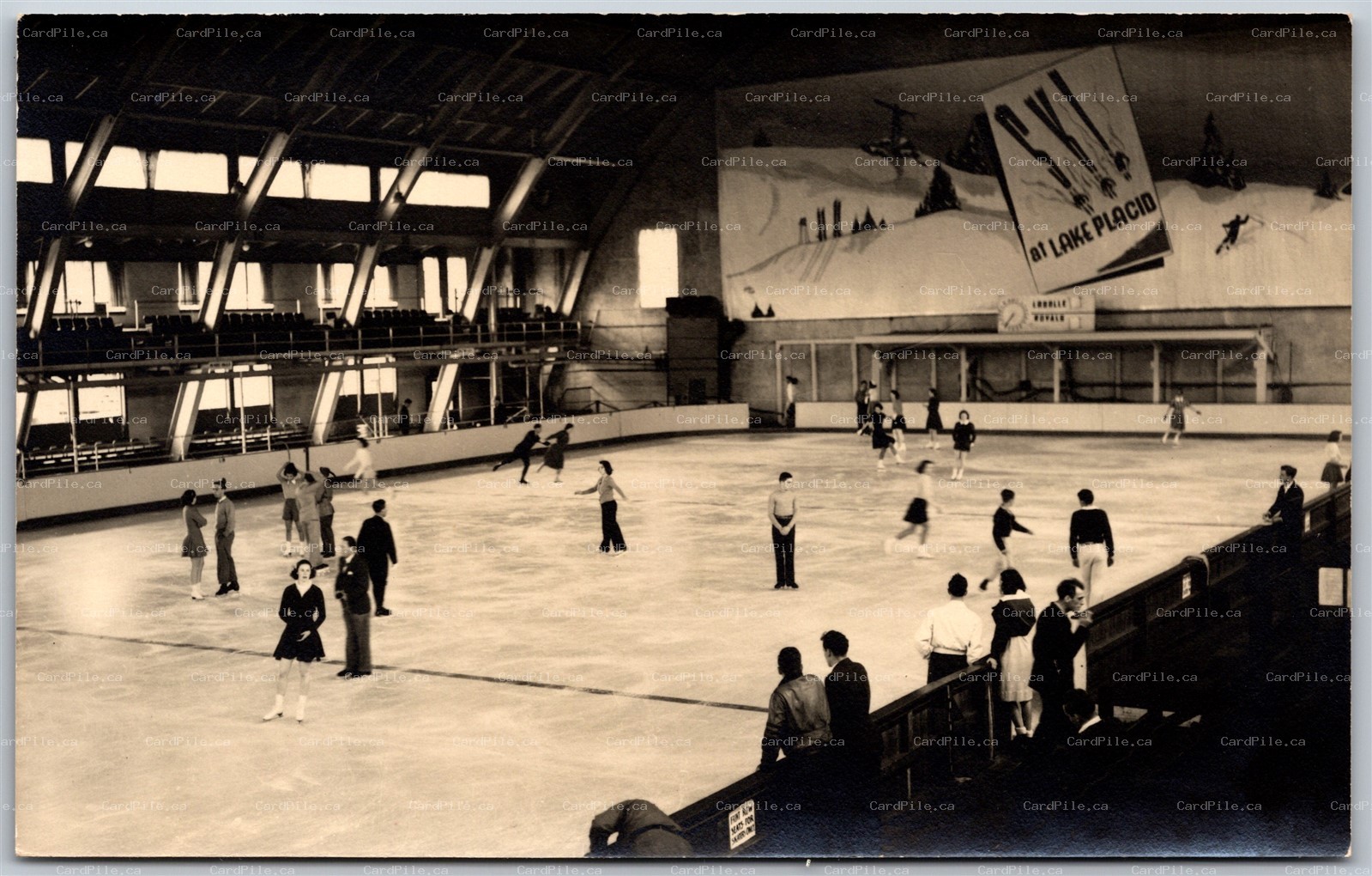 Postcard RPPC c1930s Lake Placid New York Skating Rink Interior View