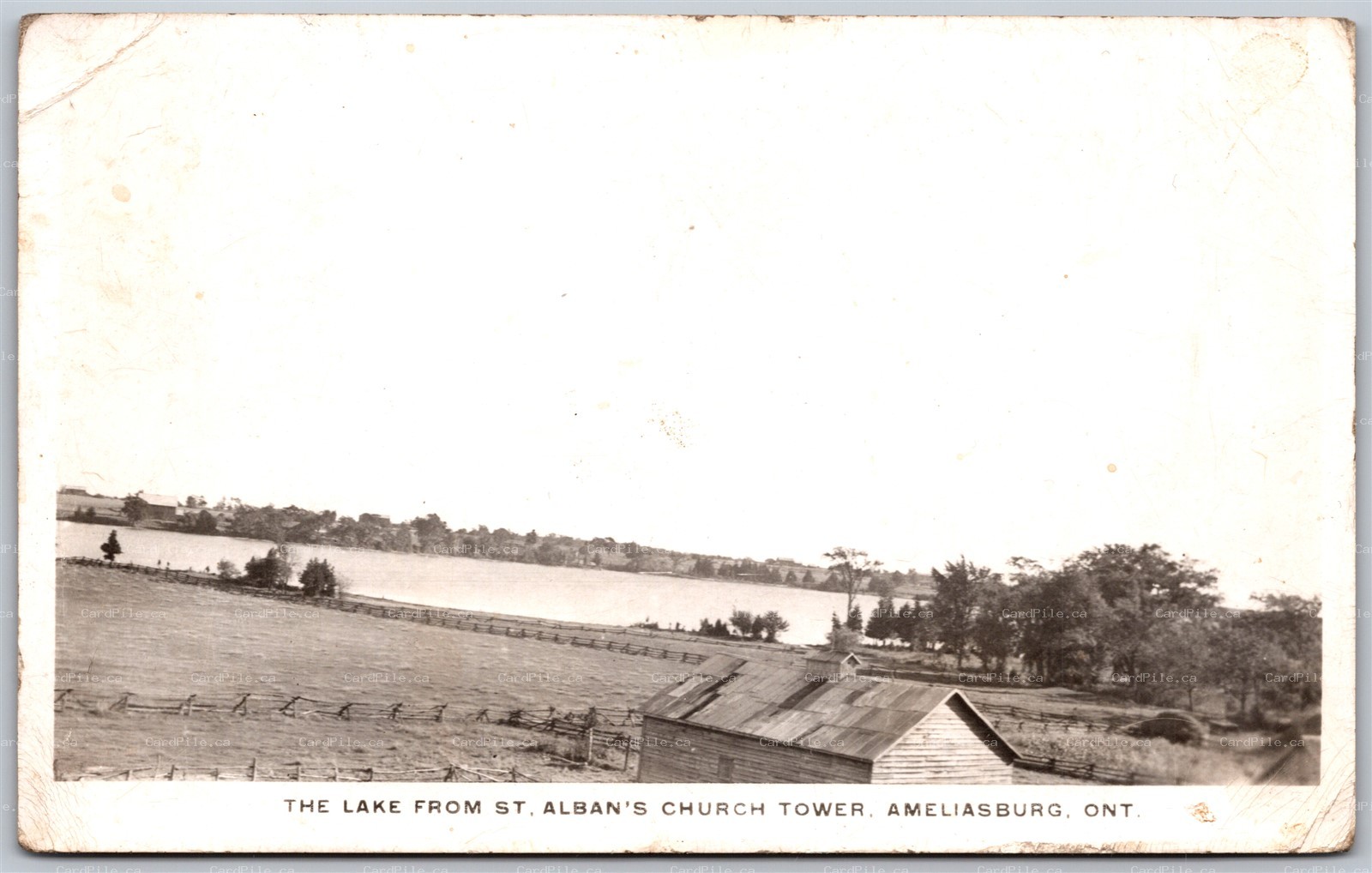 RPPC Ameliasburgh ONT Lake from St Albans Church Tower Split Ring to Tory Hill