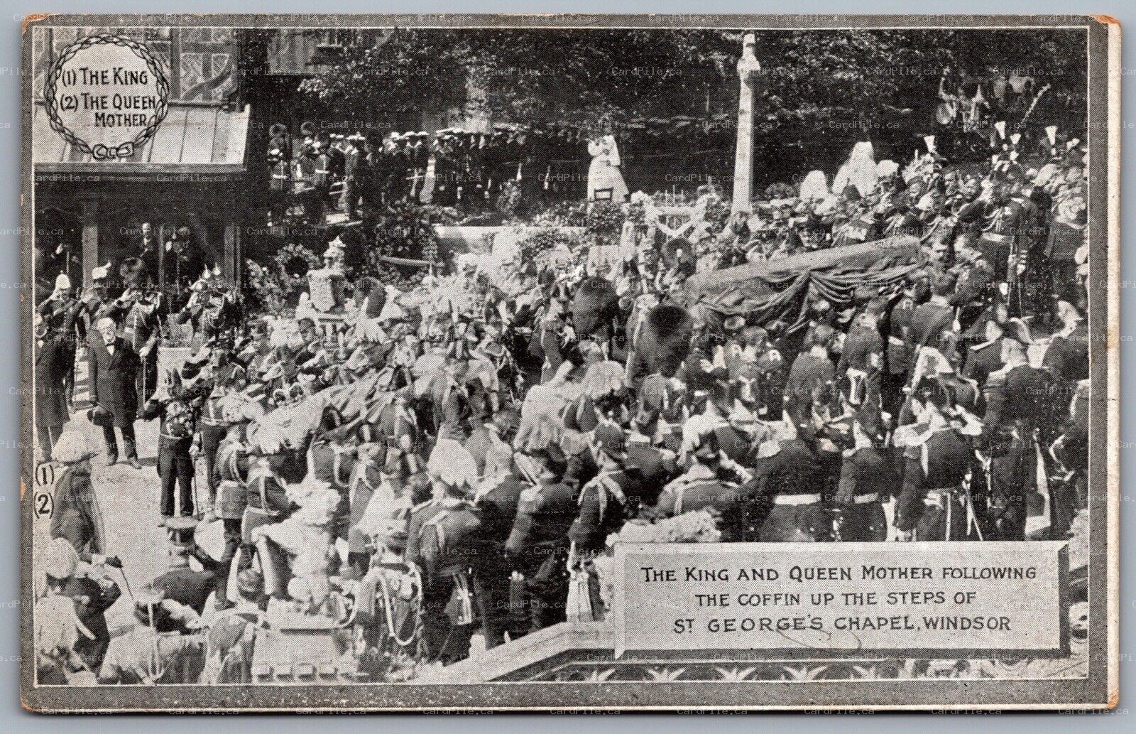 Postcard Windsor UK c1910 Funeral King Edward VII King & Queen Following Coffin 