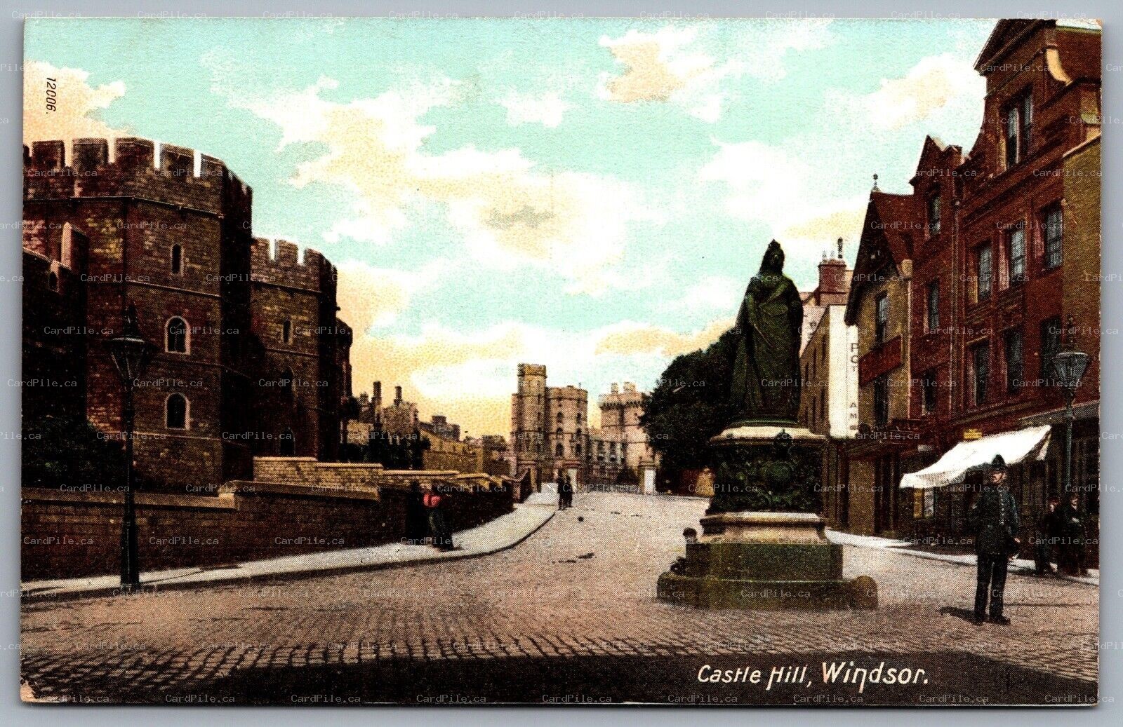Postcard Windsor UK c1910s Castle Hill Queen Victoria Statue Policeman