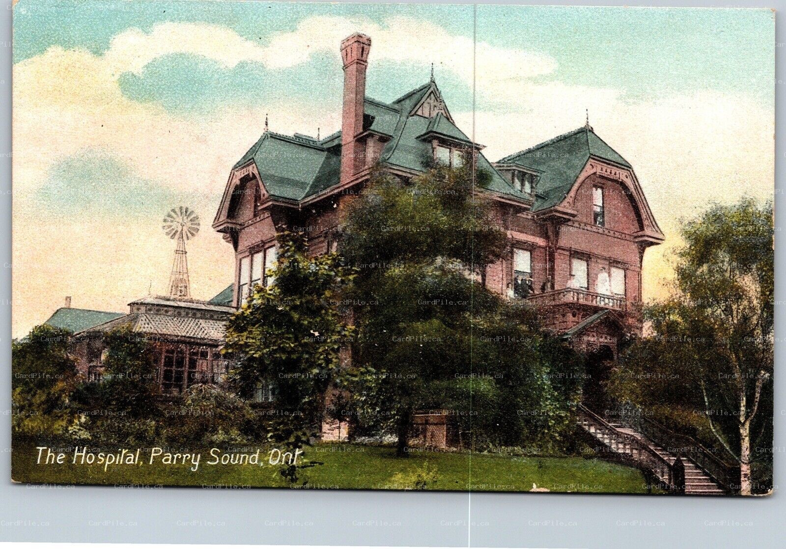 Postcard Parry Sound Ontario c1909 The Hospital Windmill by George Moore