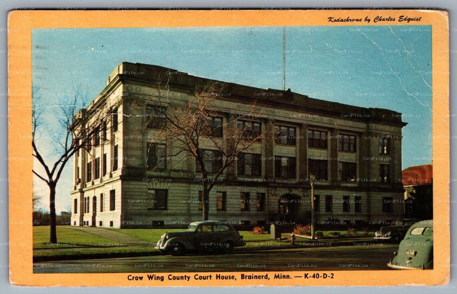 Postcard Brainerd MN c1950s Crow Wing County Court House Old Cars
