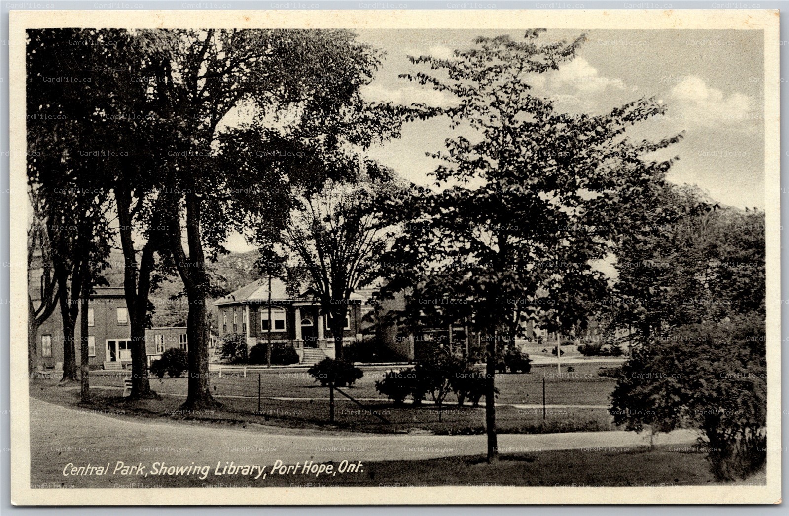 Postcard Port Hope Ontario c1930s Central Park Showing Library Durham Region