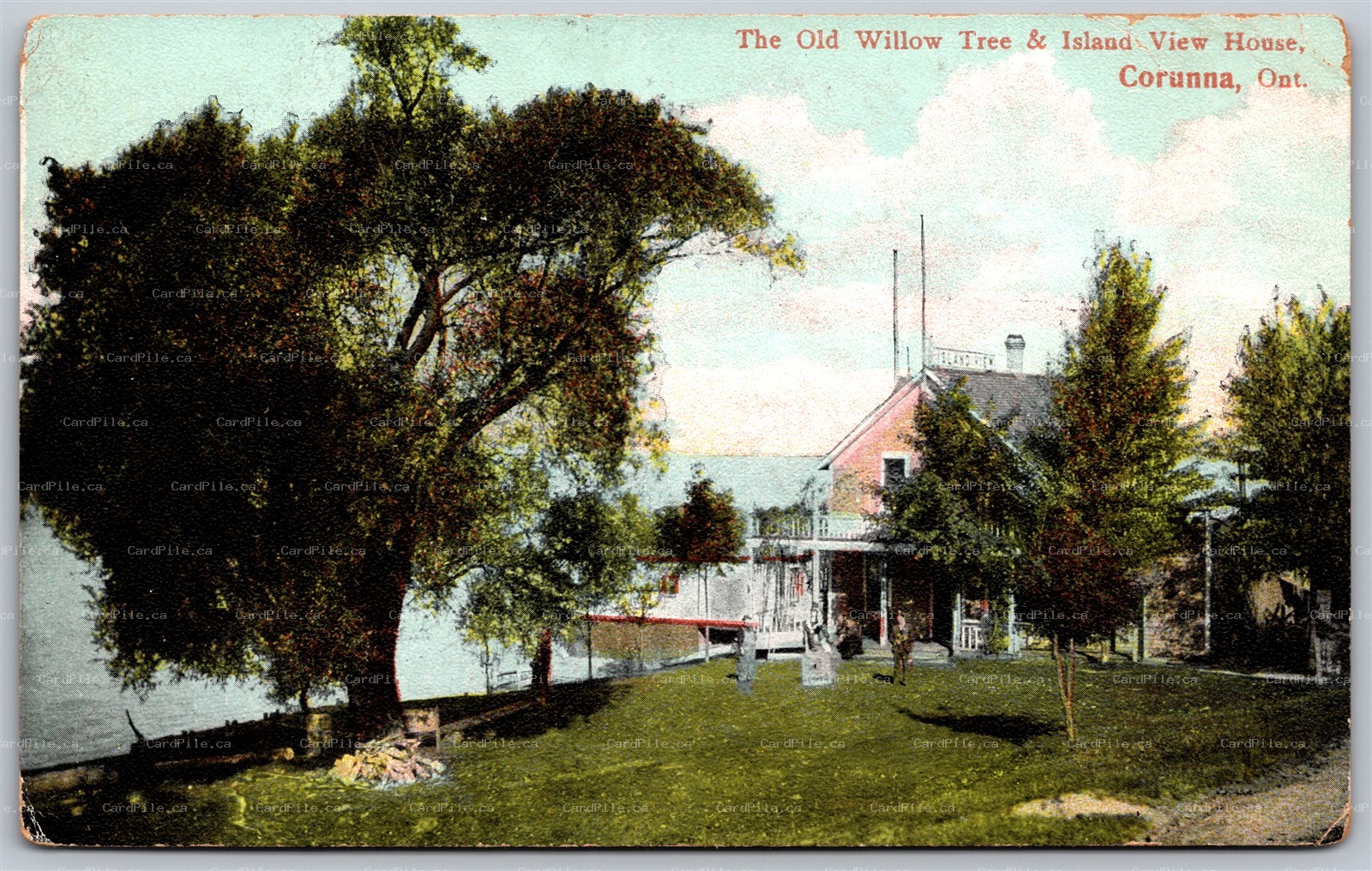 Postcard Corunna Ontario c1916 The Old Willow Tree & Island View House