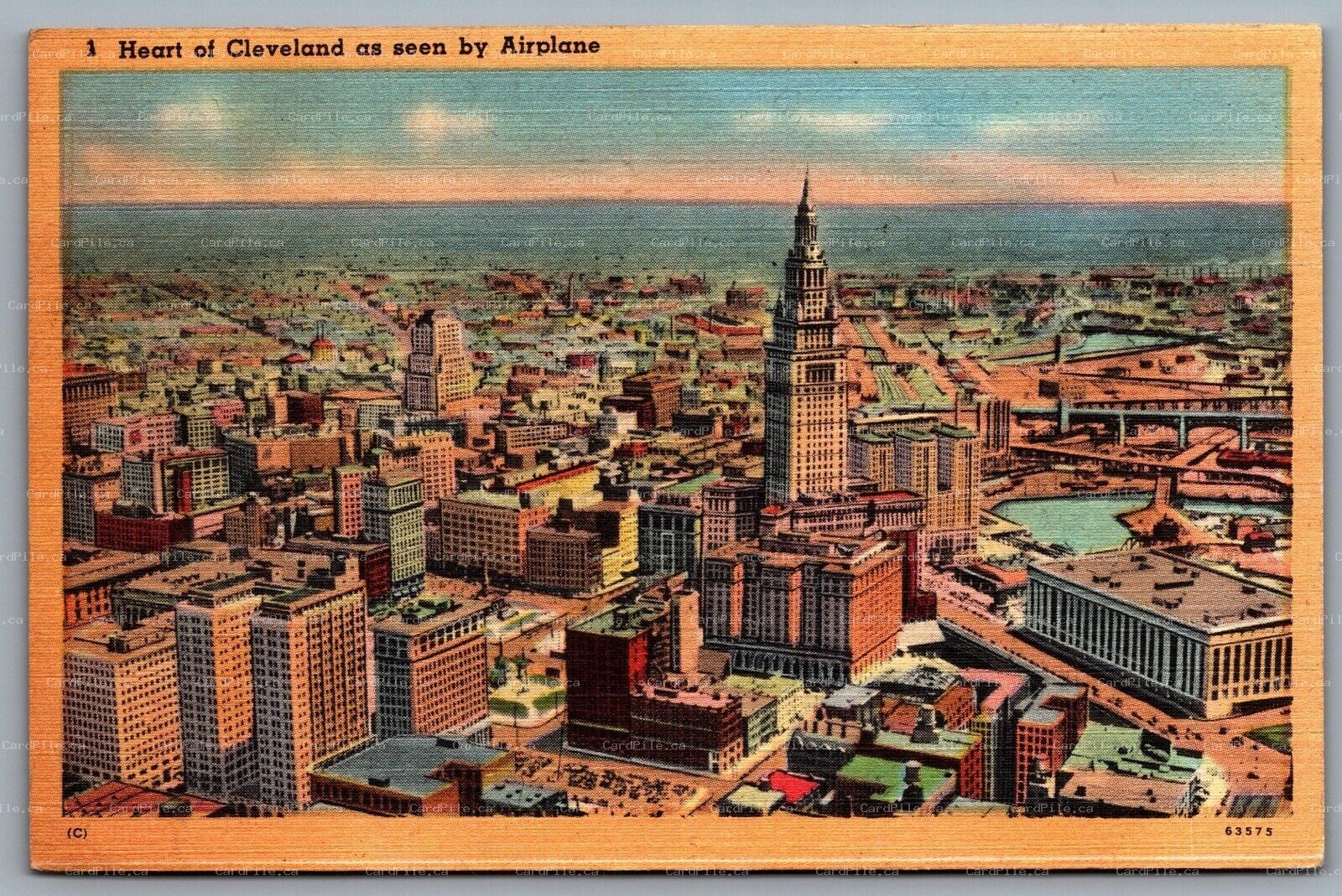Postcard Cleveland OH c1940s Heart of Cleveland as seen by Airplane Linen