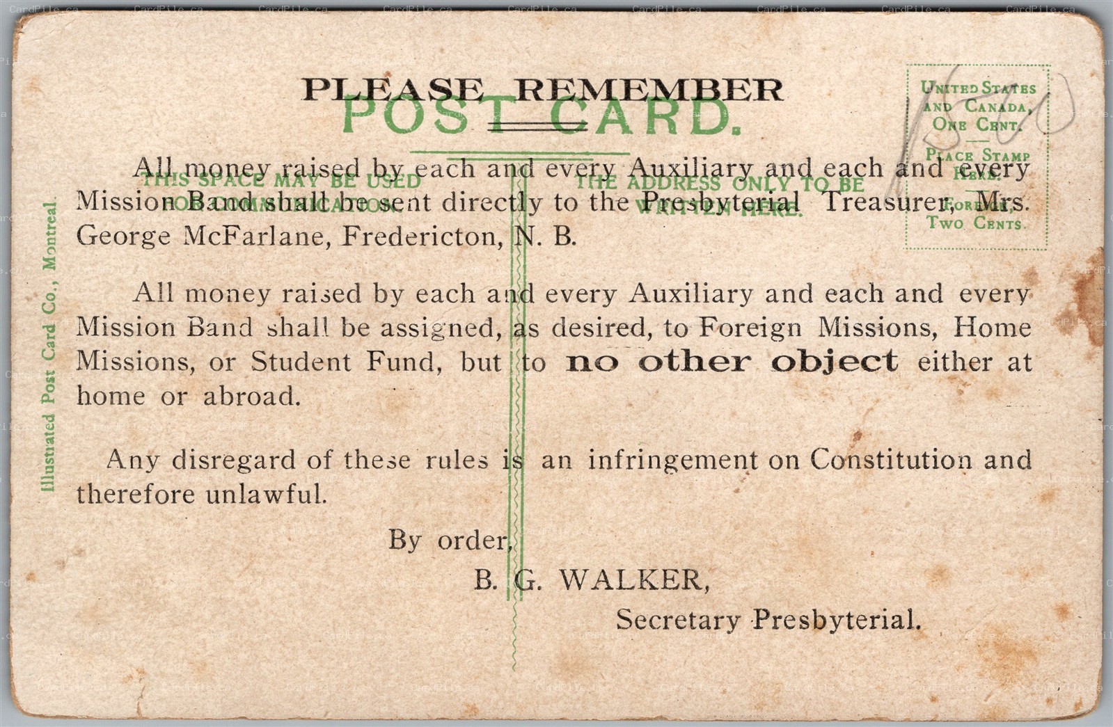 Postcard Woodstock New Brunswick c1910s Presbyterian Mission Card *as is*