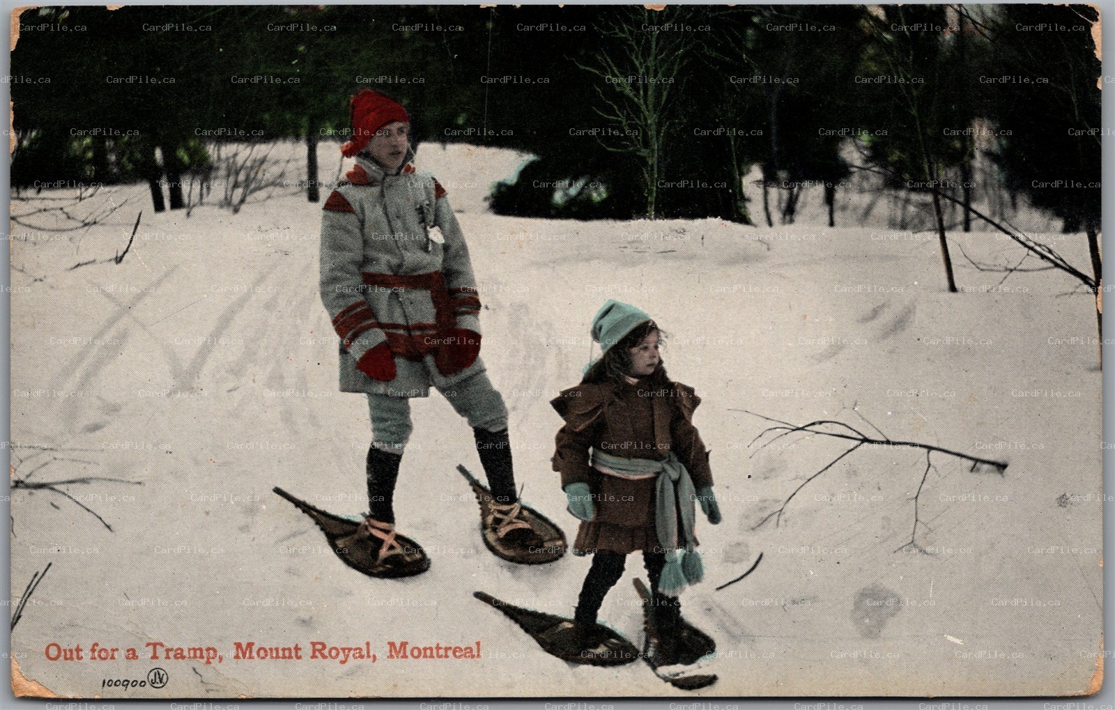 Postcard Montreal Quebec c1910 Out for a Tramp Mount Royal Winter Scene