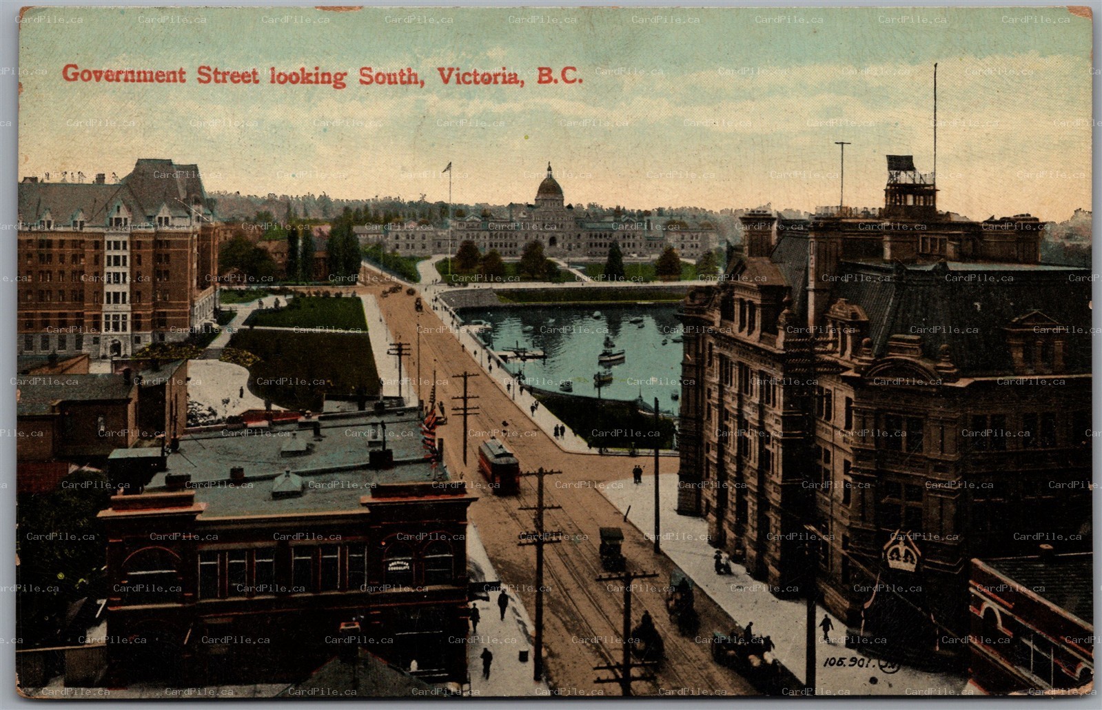 Postcard Victoria British Columbia c1914 Government Street looking South