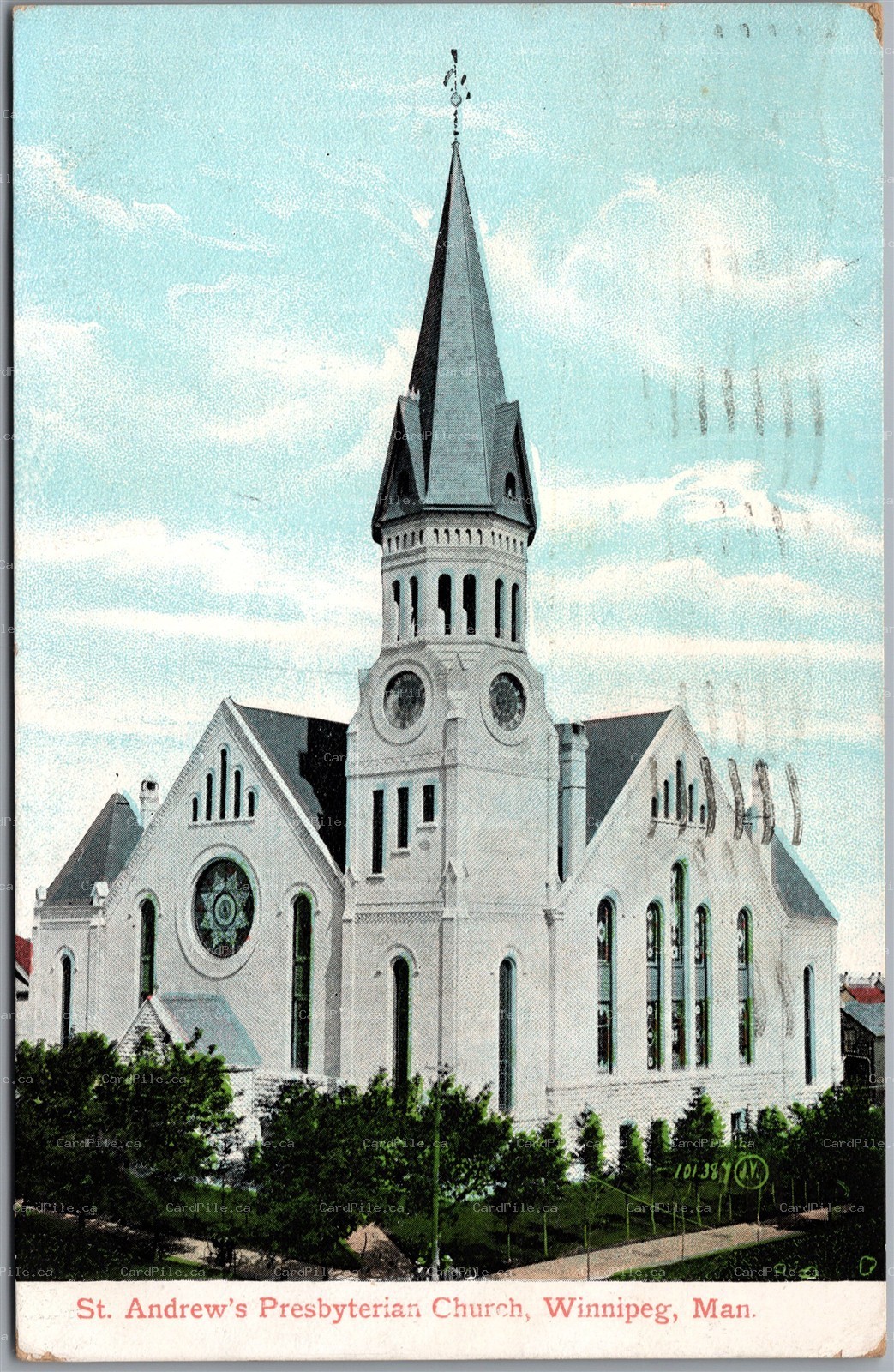 Postcard Winnipeg Manitoba 1907 St. Andrew's Presbyterian Church to Uxbridge Ont
