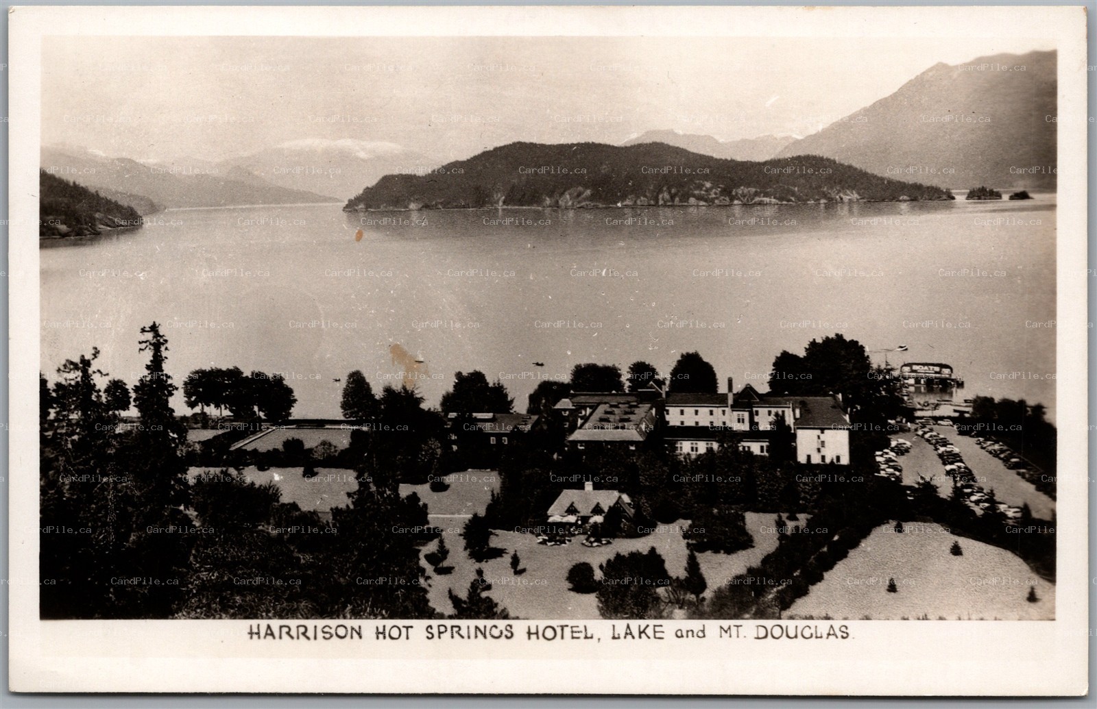 Postcard RPPC Harrison Hot Springs British Columbia Hotel Lake and Mt. Douglas